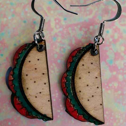 Taco Tuesday Laser Cut Wood Hook Earrings Nickle Free