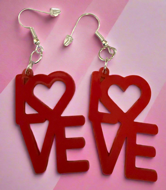 Red Acrylic Love Dangle Earrings