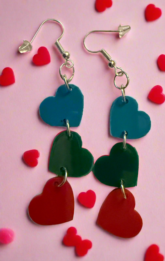 Tri-color (random order) Dangling 3 Heart Acrylic