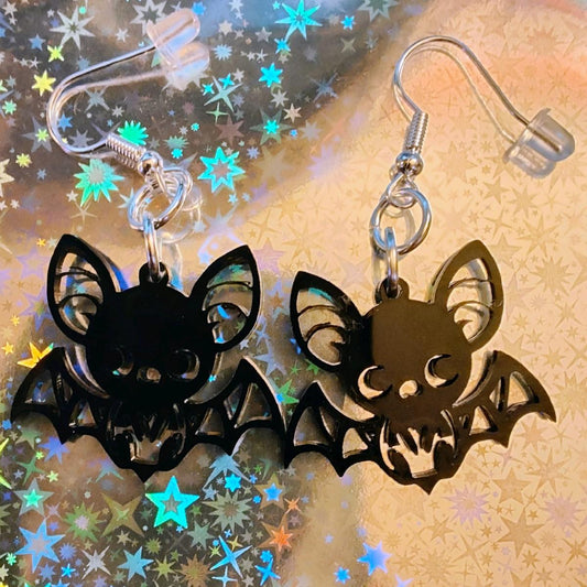 Small Lightweight Black Acrylic Bat Hook Earrings