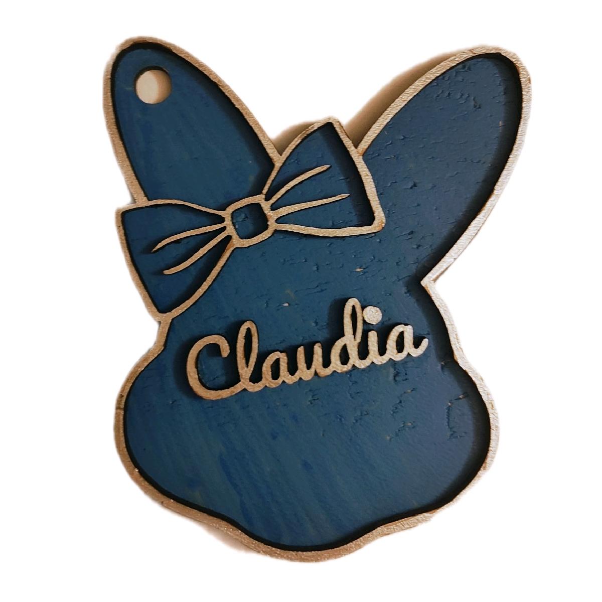 Easter Basket Tag Bunny With Bow on Ear Wood Laser Cut