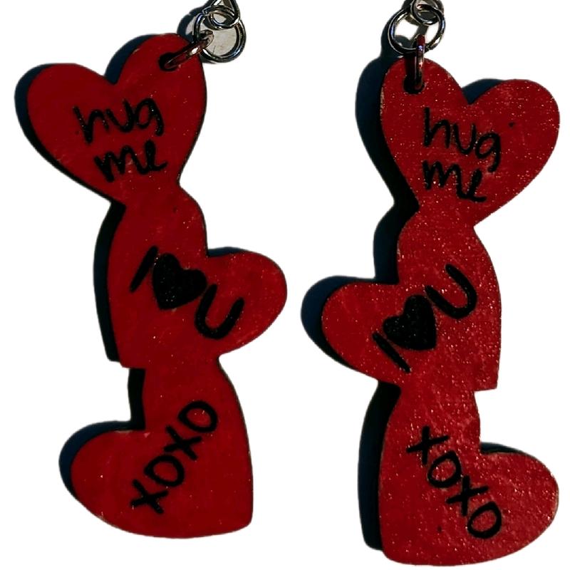 Conversation Hearts Laser Cut Wood Hook Earrings