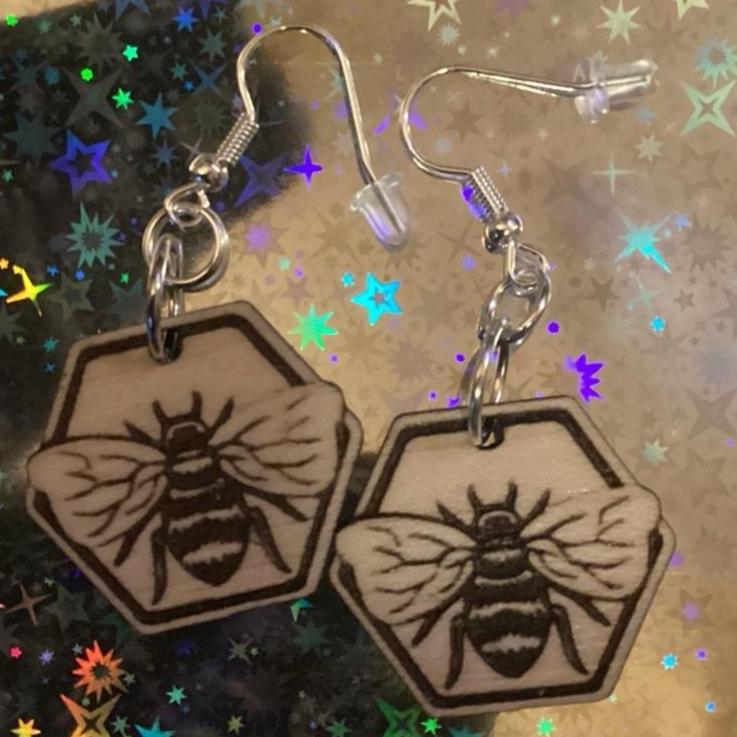 Handmade Wood Earrings with Cute Honey Bee Design