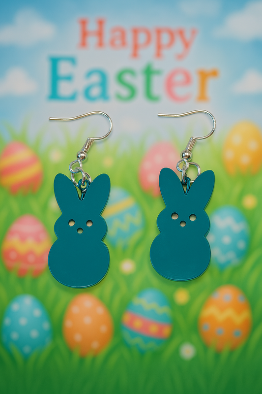 Teal Acrylic Marshmallow Candy Bunny Earrings