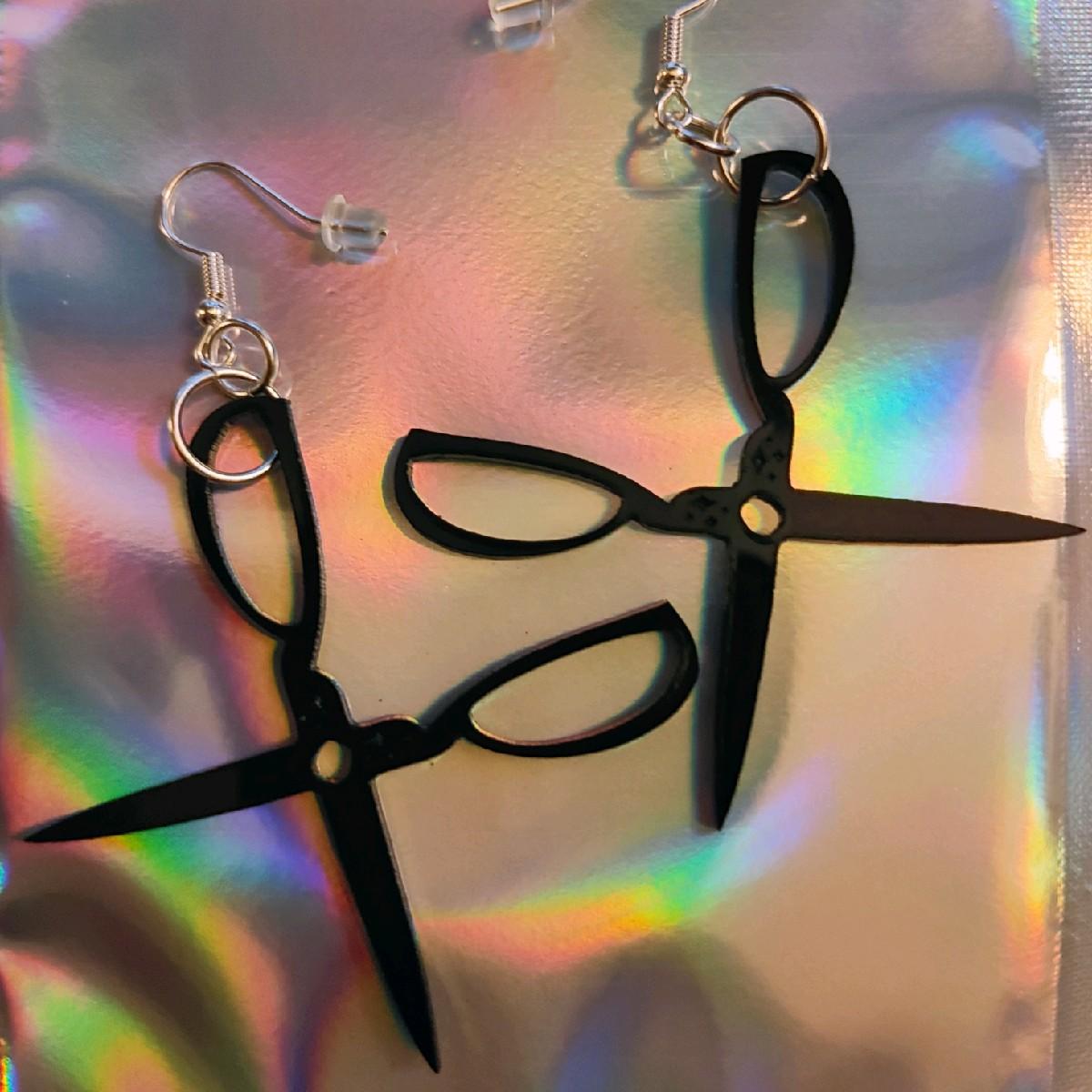 Cool Black Open Scissors Hook Earrings Nickle Free Metal