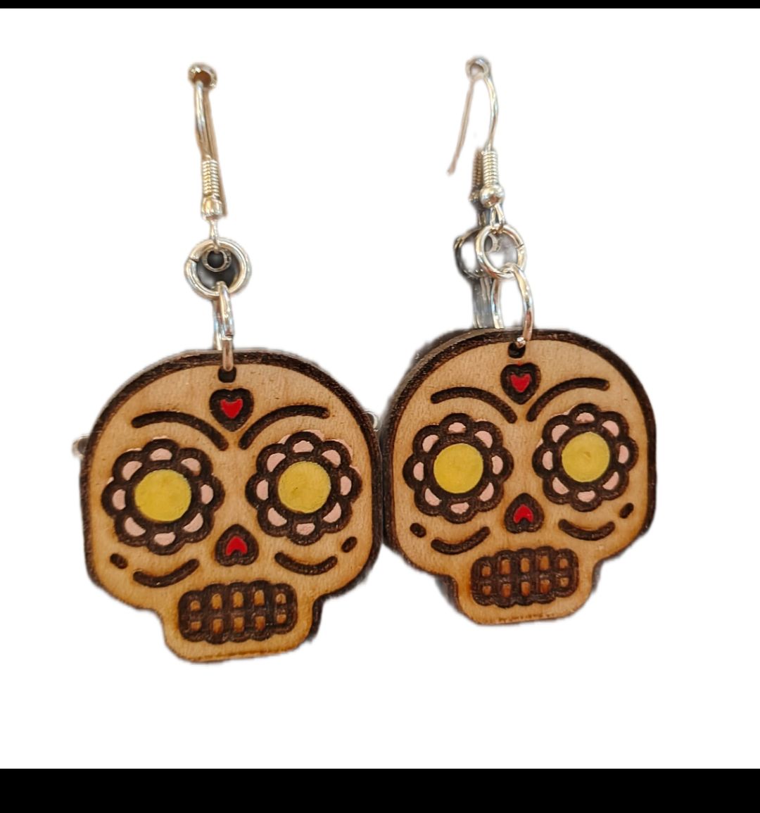 Sugar Skull Fiesta Laser Cut Wood Hook Earrings