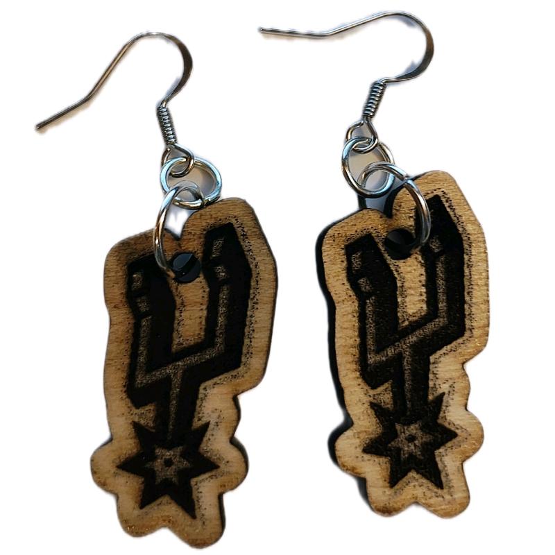 Texas Spurs Laser Cut Wood Hook Earrings Nickle Free